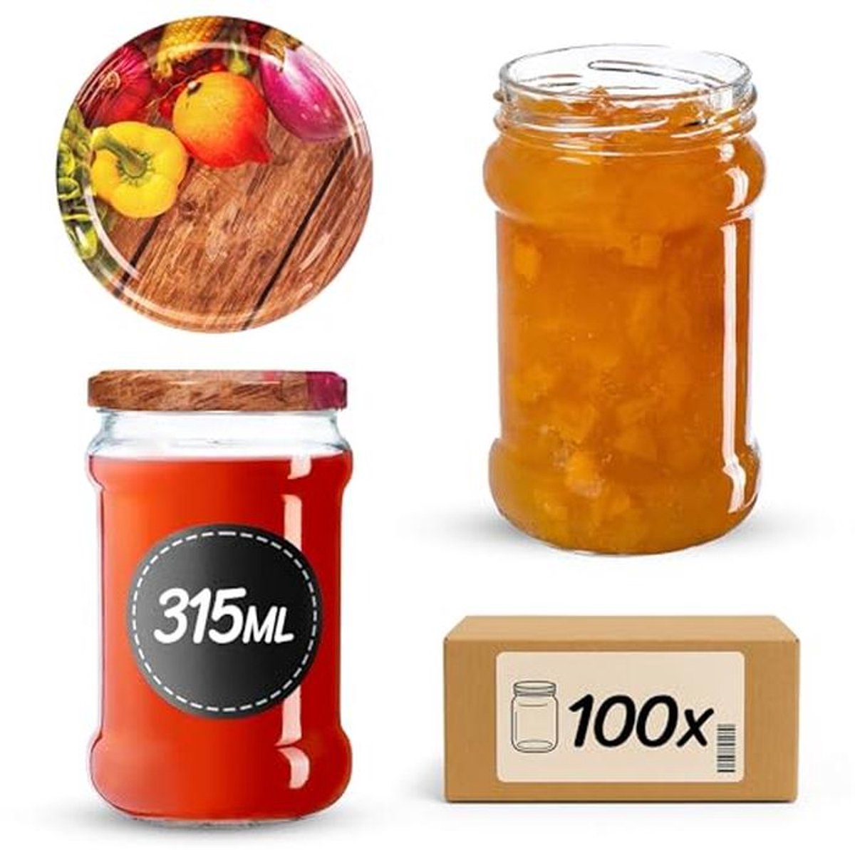 Kleine inmaakpotten 315 ml - Luchtdichte potten voor honing en jam - 100 stuks