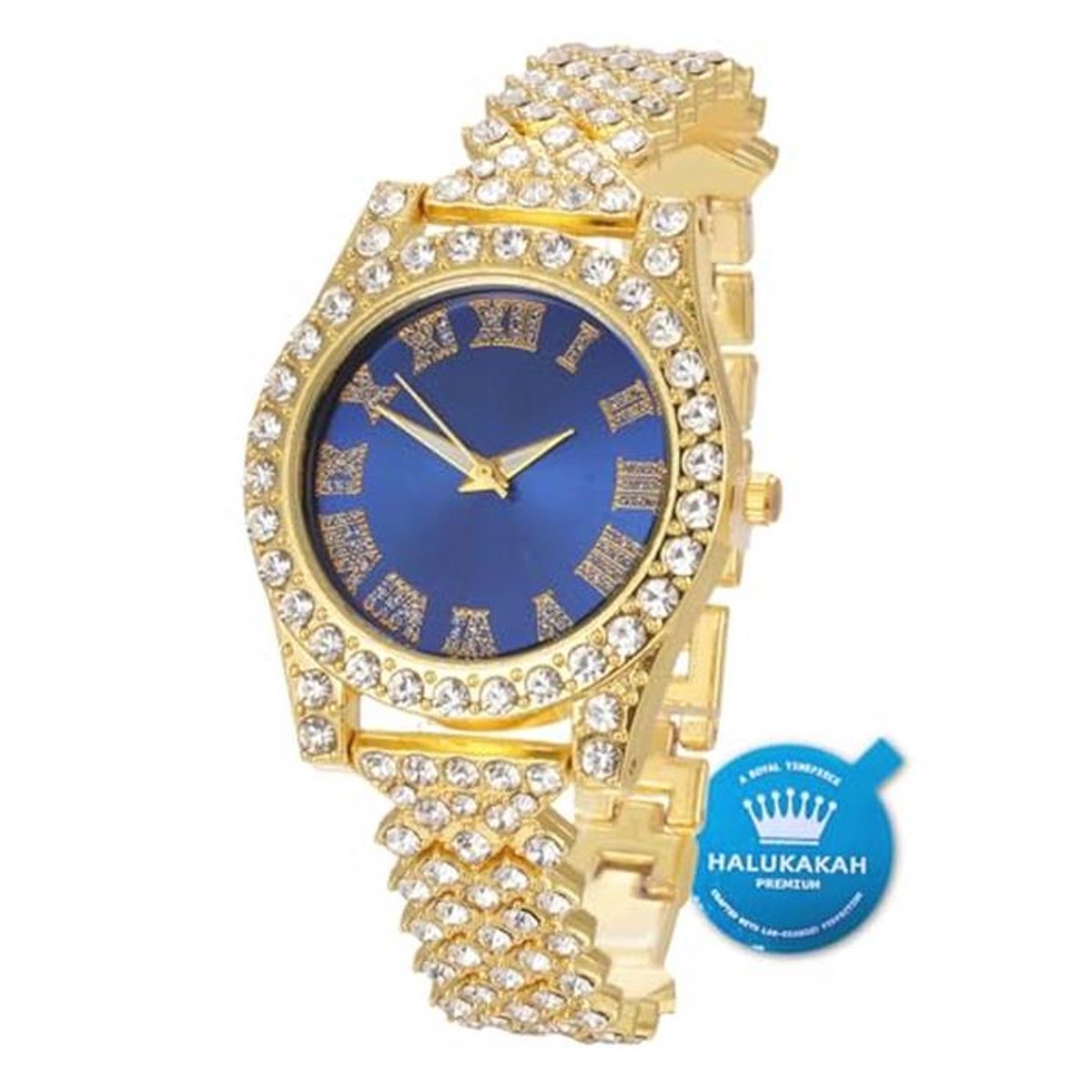 Elegant Gouden Diamanten Horloge Dames 36 mm met Groen-Blauw-Rood Wijzerplaat