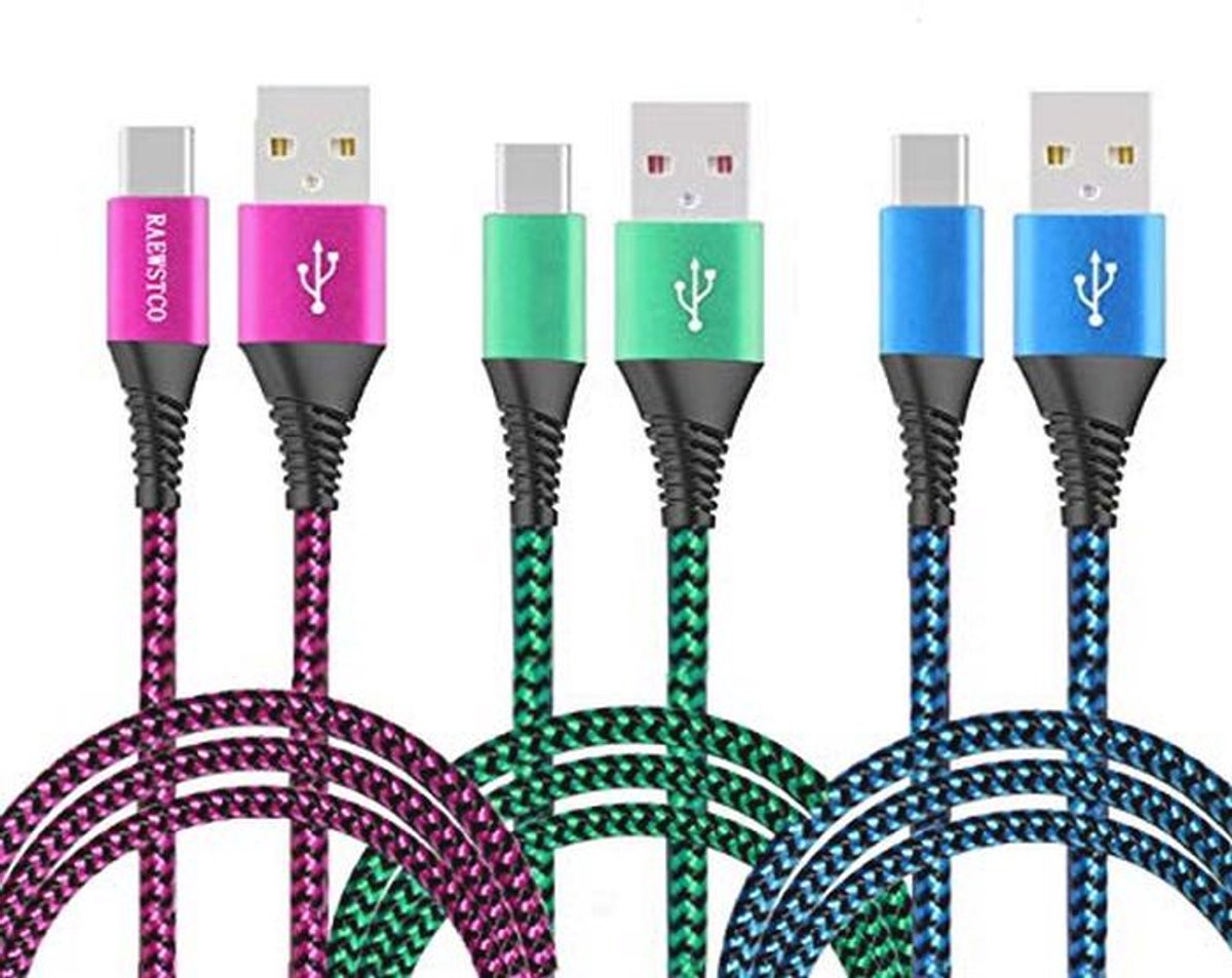 USB Type-C Oplaadkabel 3A/5A - Ultra Snelle Nylon Gewoven Kordon (2M+2.5M+3M)