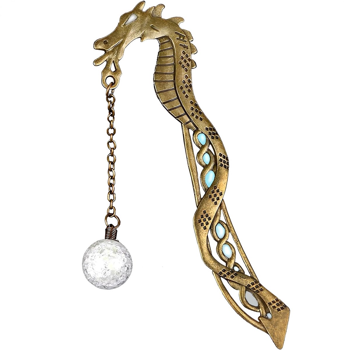Boekenlegger draak - Glow in the dark - Fantasy - Metaal - Goudkleurig - Vintage - Dragon bookmark - Jonyx