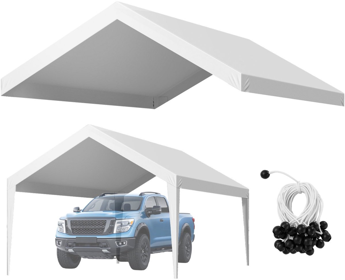Carport Vervangzeil - Garage Tent Dakzeil - 3,65 x 6,09 m - UV-bestendig - Extra Sterk - Voor Draagbare Garagetent - Zonder Frame - Wit