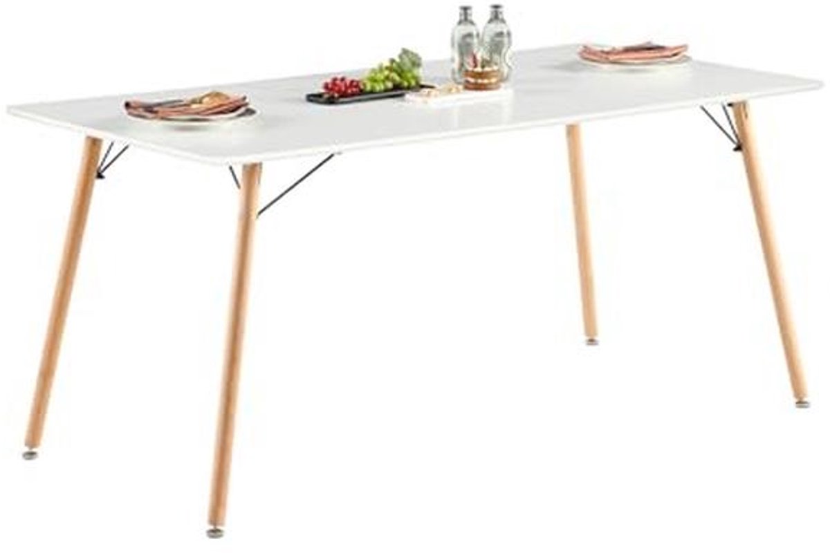 Rechthoekige Eettafel voor 6 Personen met Witte MDF Poten - 160 x 80 cm