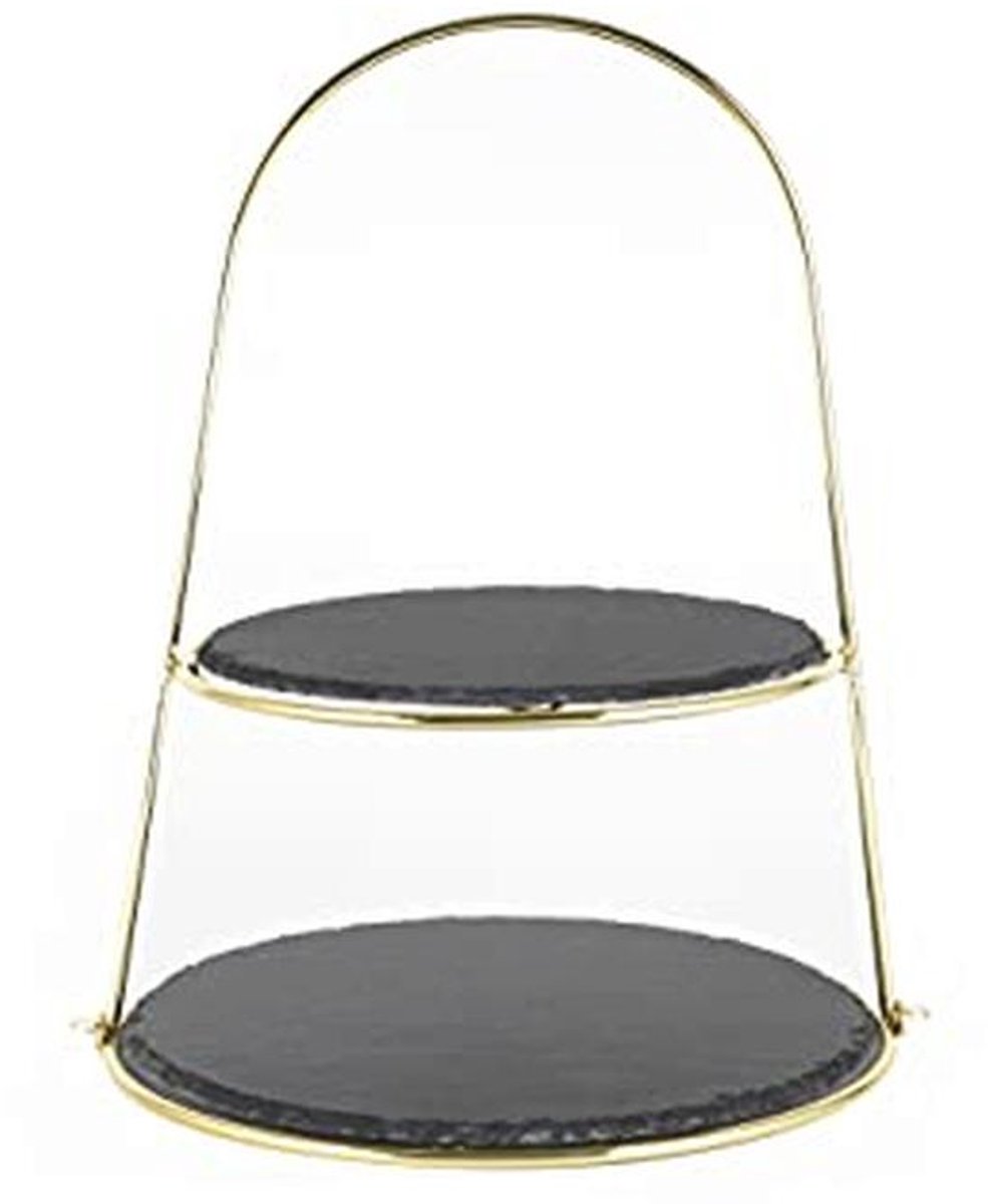 Etagère voor gebak, fruit, kaas en desserts - 2-niveaus leisteen serveerplank