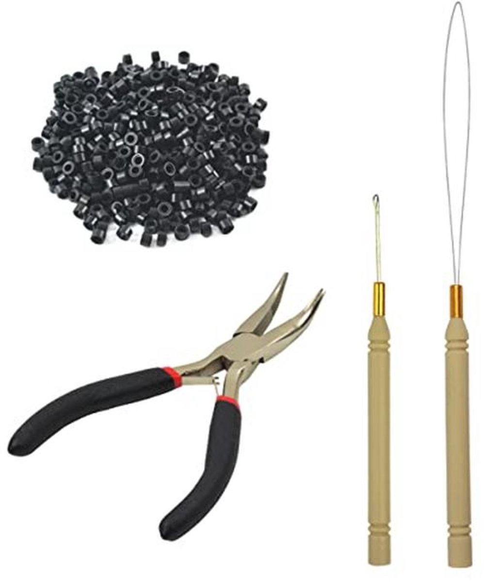 Haarverlengingen en accessoires set met 500 micro-ringen en gereedschap