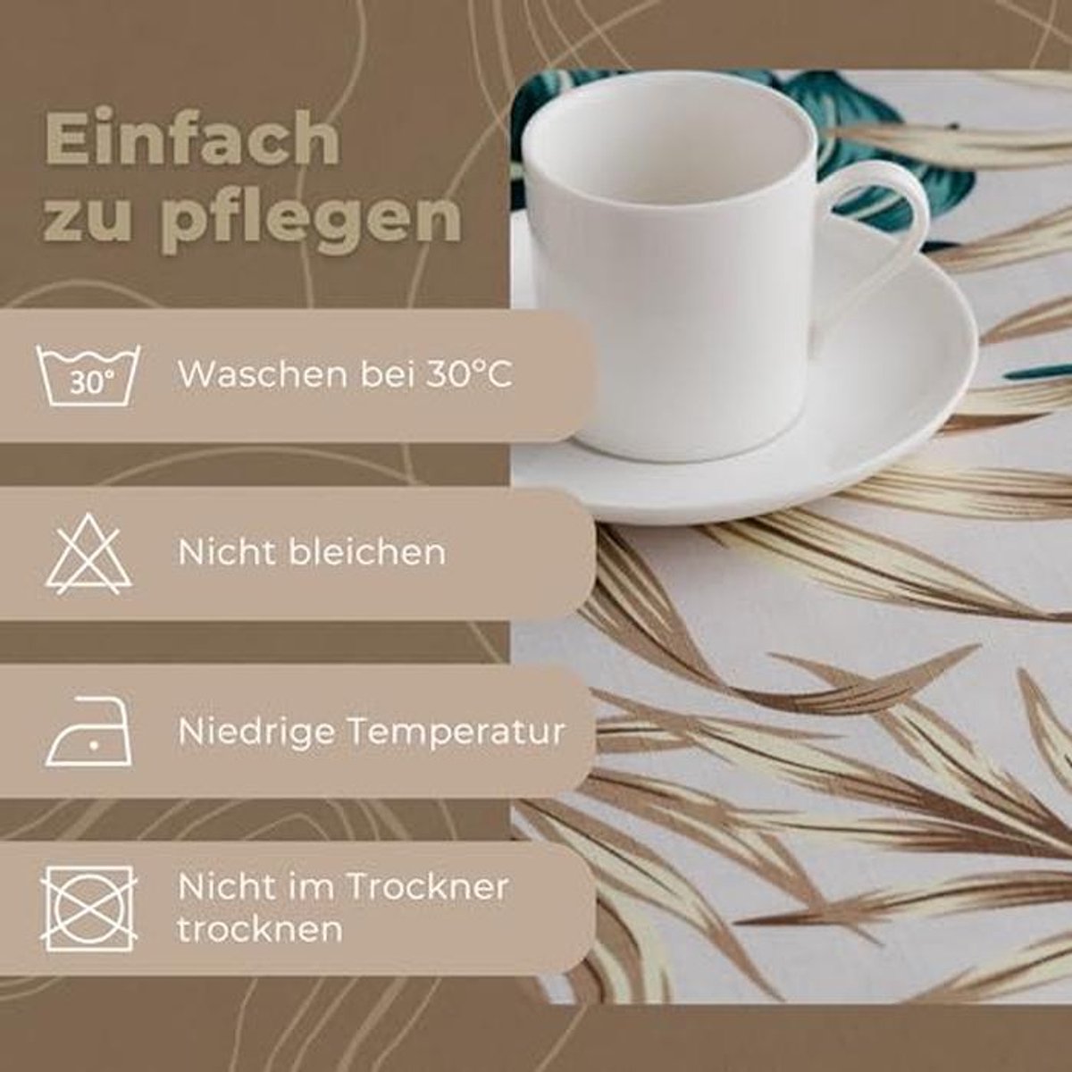 Tafelkleed Bladeren 145 x 220 cm - Afwasbaar en van 100% Polyester - Beige