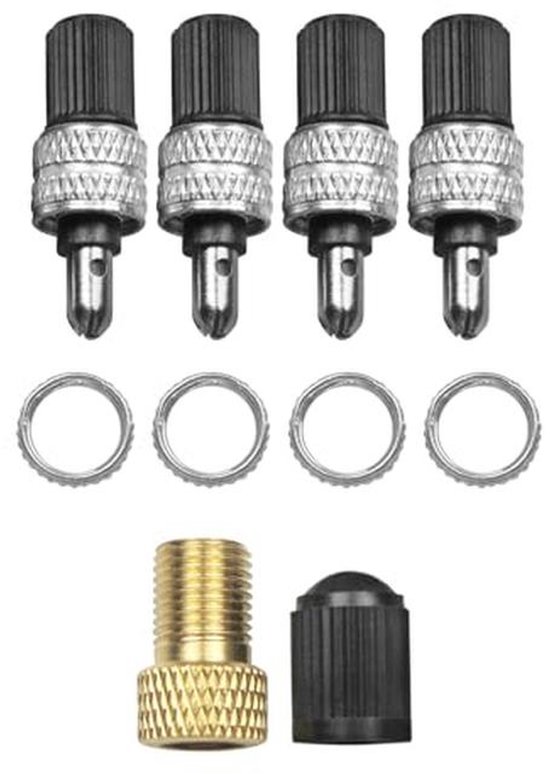 Fietsventiel Reparatieset - 20-delig met Reserveventielen, Afdichtingen en Presta/Schrader Adapter — afbeelding 3