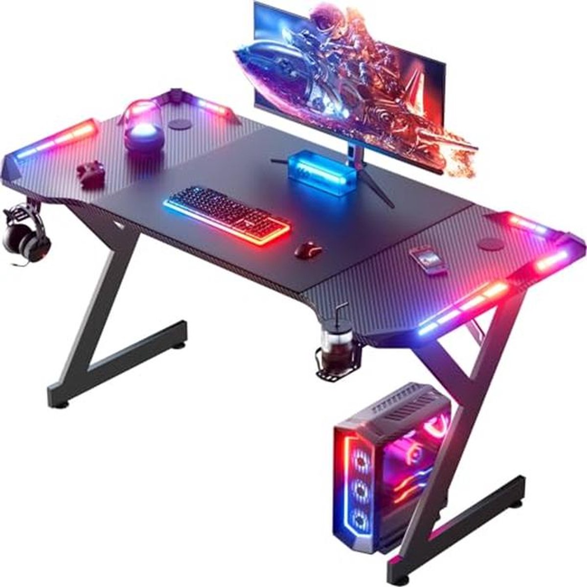 Ergonomisch Gamingbureau met LED Verlichting 160x60 cm – Ideaal voor Studie en Spel