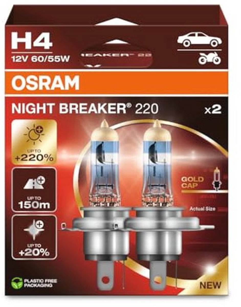 Halogeenkoplamp H4 - 220% Meer Helderheid en Wit Licht