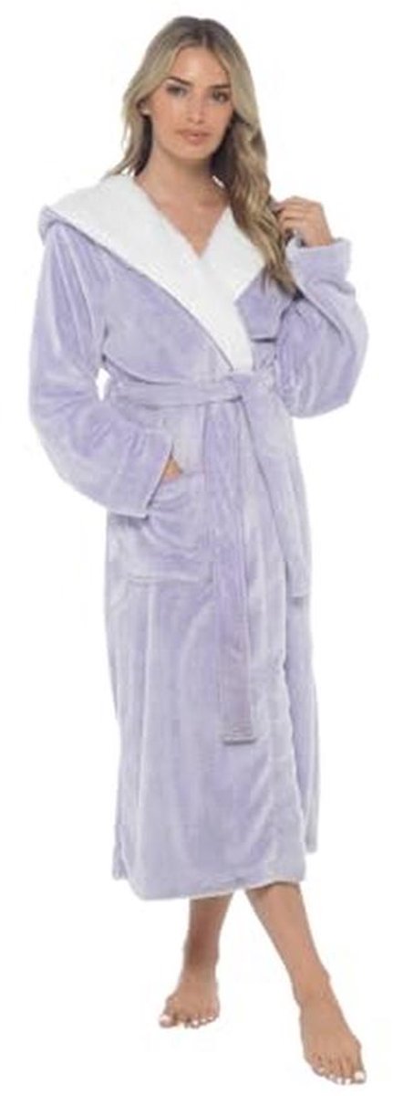 Dames Fleece Badjas met Capuchon - Luxe Grijs Sherpa Bear Capuchon - Leopardenprint - Teddy Stof - Winter Badjas - Maten 8-22