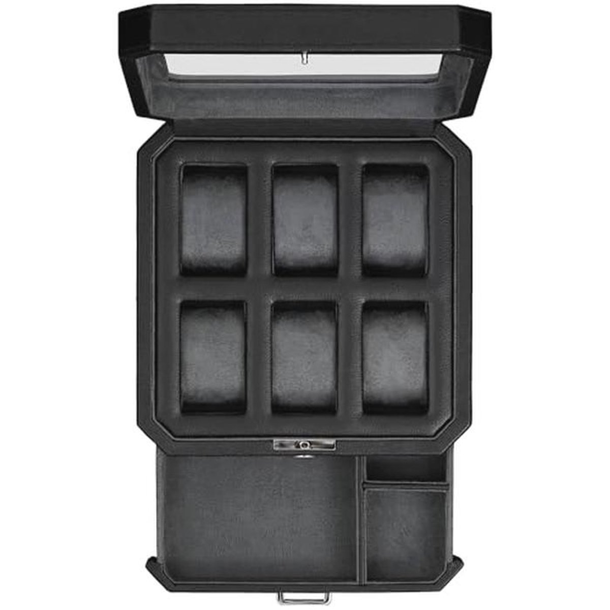 Luxe Horlogedoos van Leer met 6 Vakken en Accessoirelade - Organiser en Display voor Herenhorloges, Zwart-Grijs