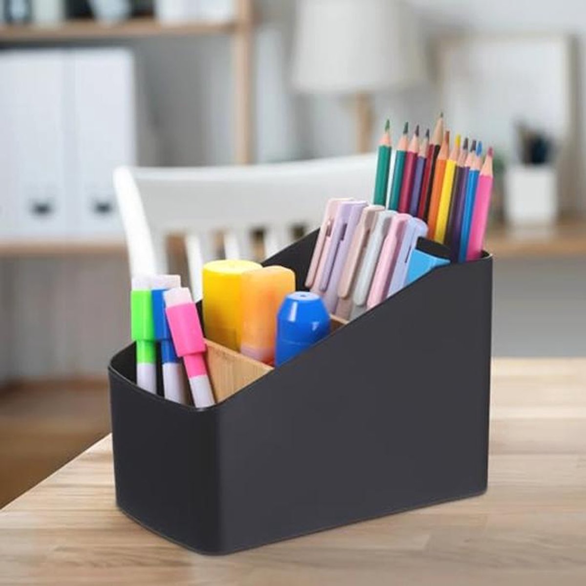 Bureauorganizer met Multifunctionele Houten Potloodhouder en 4 Compartimenten