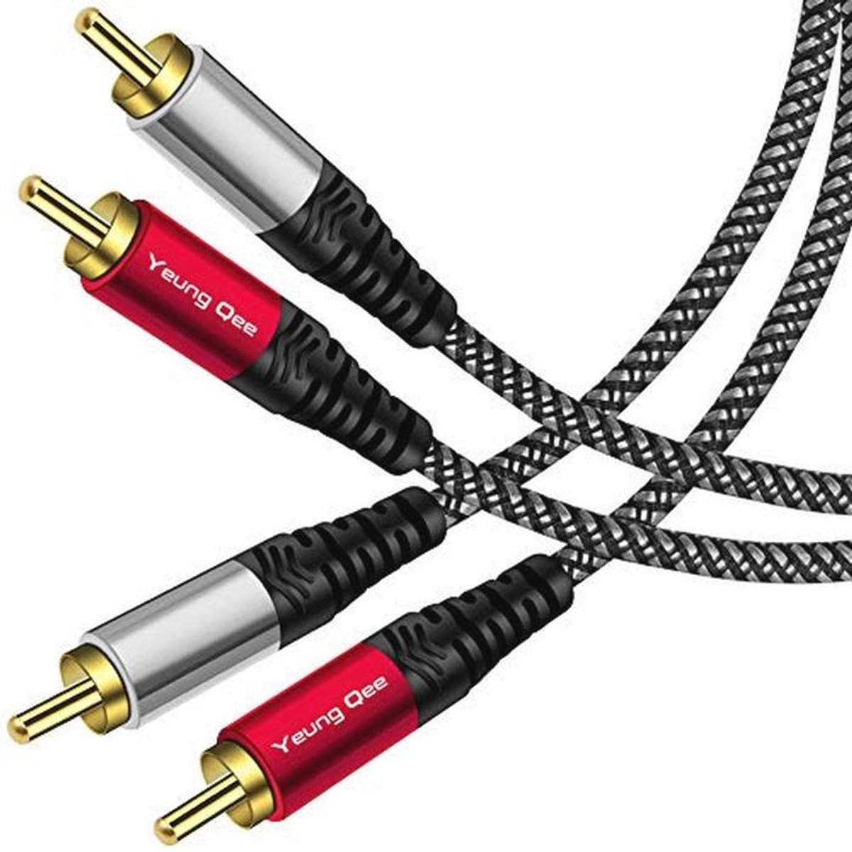 2 RCA Stereo Audio Kabel - 8 Meter Mannelijke naar Mannelijke Subwoofer Kabel - Nylon Gevlochten Aux Kabel voor Home Theater, HDTV, Versterkers