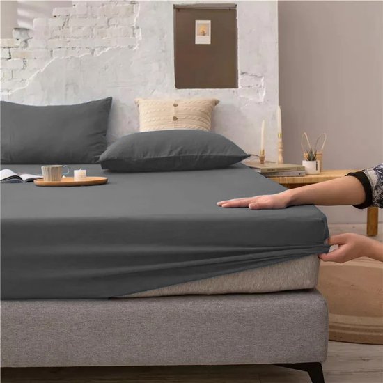 Hoeslaken - 100% zachte Katoen - 140 x 200 cm - Hoge hoeken - Ook Boxspring - Donkergrijs
