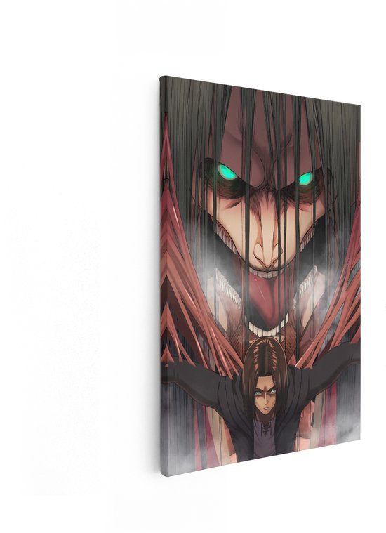Artaza Canvas Schilderij Attack On Titan - 20x30 cm - Wanddecoratie Anime - Muurdecoratie Jongenskamer - Decoratie Eren - Kamer Accessoires
