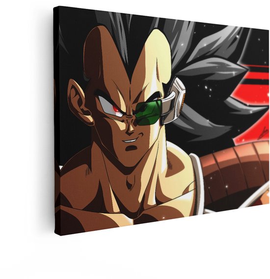 Canvas schilderij van Raditz uit Dragon Ball Z, met scouter en gloeiend rood oog.