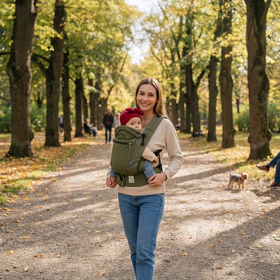 LUVION® Baby carrier ANDES Pine Green - Draagzak Baby - Ergonomische Buikdrager en Rugdrager - OEKO-TEX® Katoen - Groen van Merkloos — afbeelding 4