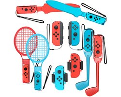 Accessoireset Geschikt Voor Nintendo Switch Sports 10-in-1 - Familie Sport Pack - Joy-Con Rackets, Golfclubs & Zwaarden - Rood/Blauw