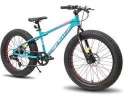 Hiland 20 Inch Kids Fatbike Mountainbike - Voor Jongens & Meisjes - Shimano 7 Versnellingen - Dubbele Schijfremmen - Vanaf 5 Jaar - Geschikt voor buitenactiviteiten in de lente