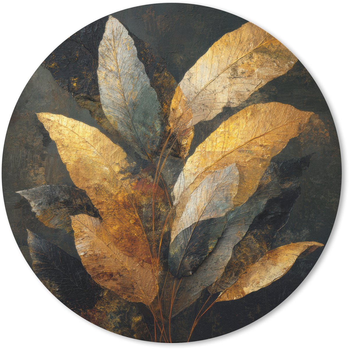 Muismat rond 20x20 cm - Mousepad Gouden Bladcompositie – Botanische Luxe - Ronde muismatten