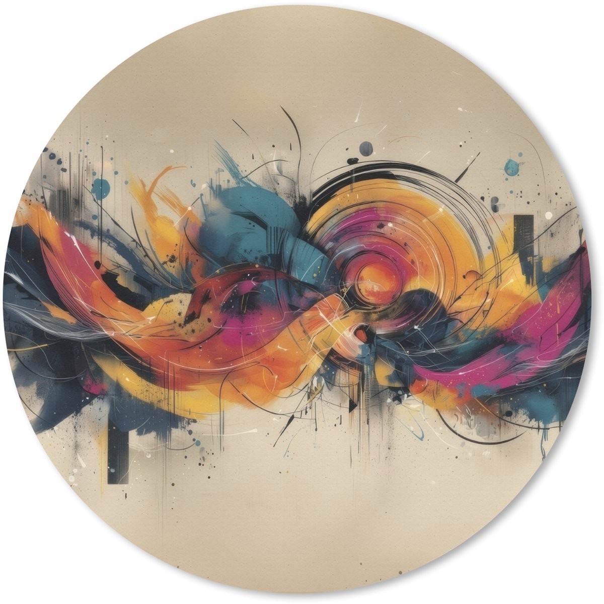 Muismat rond 20x20 cm - Mousepad Explosie - Kleurrijk - Vormen - Abstract - Ronde muismatten