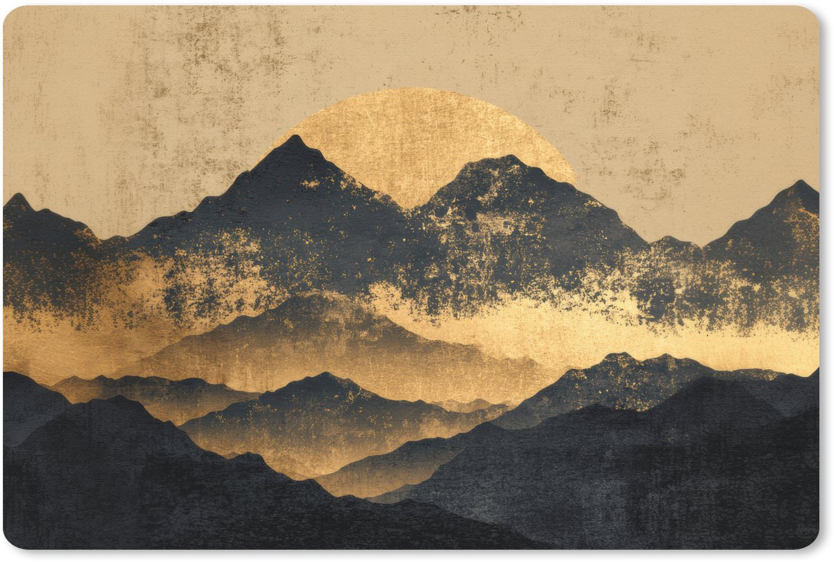 Muismat 27x18 cm - Mousepad Gouden Bergen bij Maanlicht - Muismatten