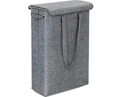 Smalle Wasmand met Deksel 45L, Opvouwbare Wasmand voor Vuile Was met Draaggreep, Waterafstotend, Ruimtebesparende Wasbox voor Badkamer, Slaapkamer en Wasruimte (Gray)