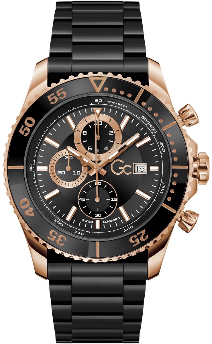 Gc Gc Speedracer Chronograph Watch Zwart En Rosé Goud Case: 100% Stainless Steel | Armband: 100% Ceramic 44 Z51004G2MF, Z51005G9MF
