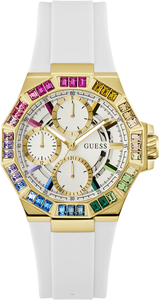 Guess Selene Kwarts Analoog Horloge Wit Case: 100% Recycled Steel | Armband: 100% Silicone 39 GW0779L1