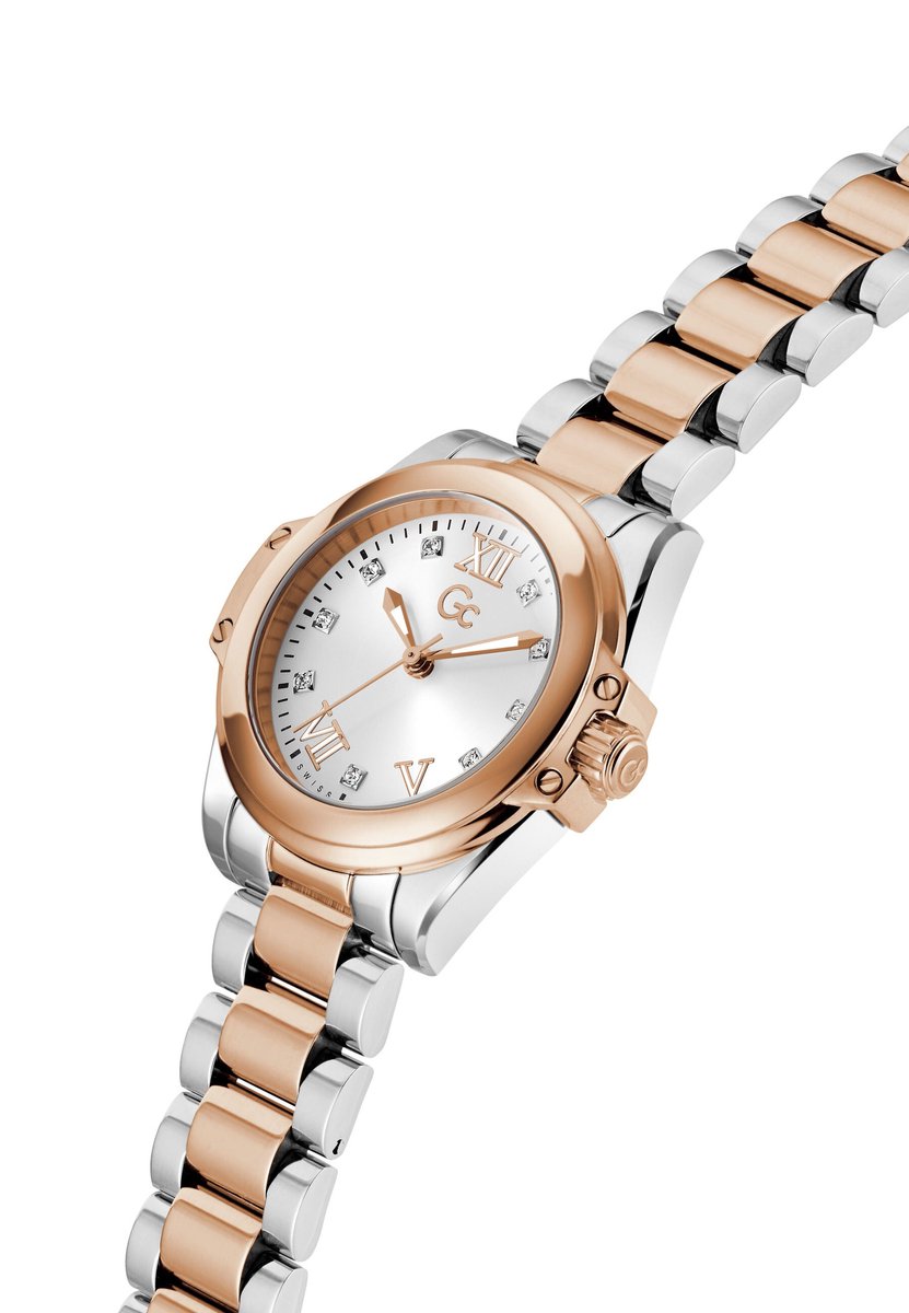 Gc Gc Bolt Lady Mini Quartz Analoog Horloge Roségoud En Zilver Case: 100% Stainless Steel | Armband: 100% Stainless Steel 30 mm Z58001L1, Z58002L9