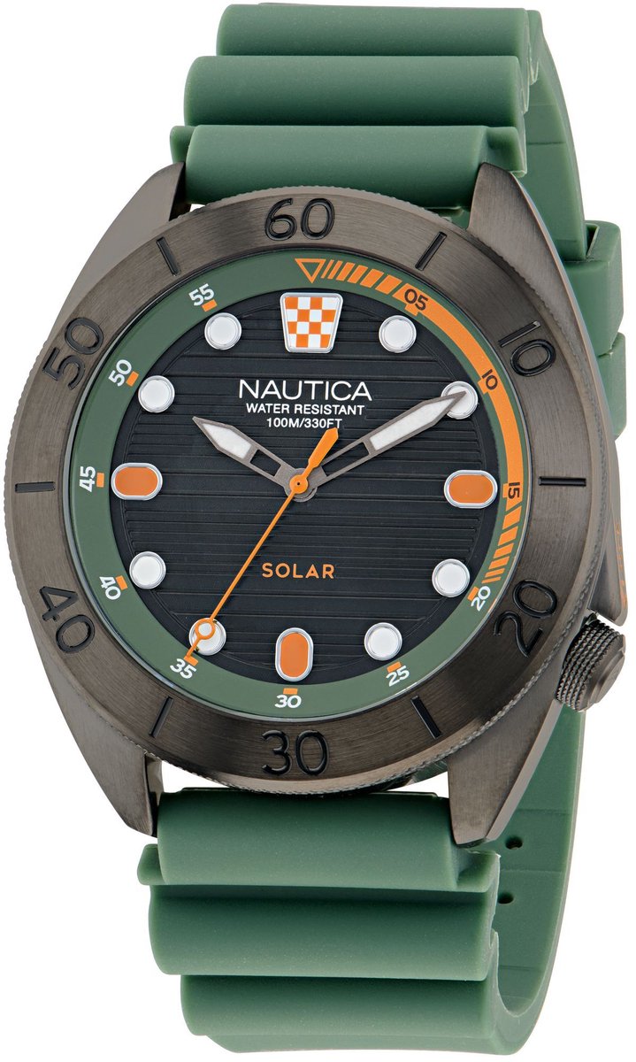 Nautica Nautica Vintage Quartz Analoog Horloge Groen Material 100% Roestvrij Staal 100% Siliconaarmband 44 mm NAPNVF502, NAPNVF503