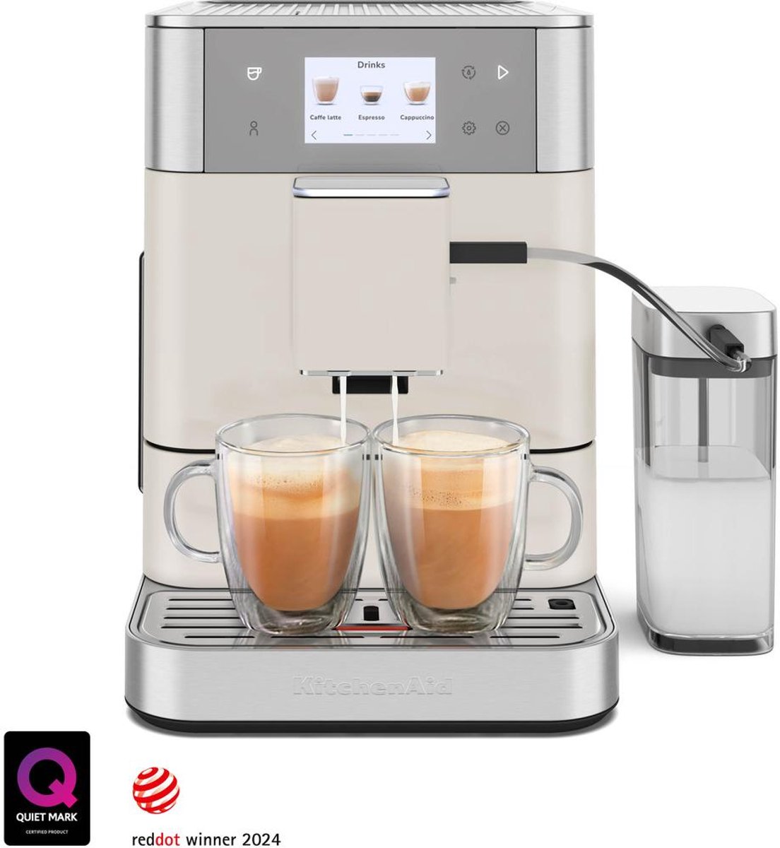KitchenAid Volautomatische Espressomachine KF7 - 20+ recepten en melkopschuimer - 2 kopjes tegelijk vullen - Wit