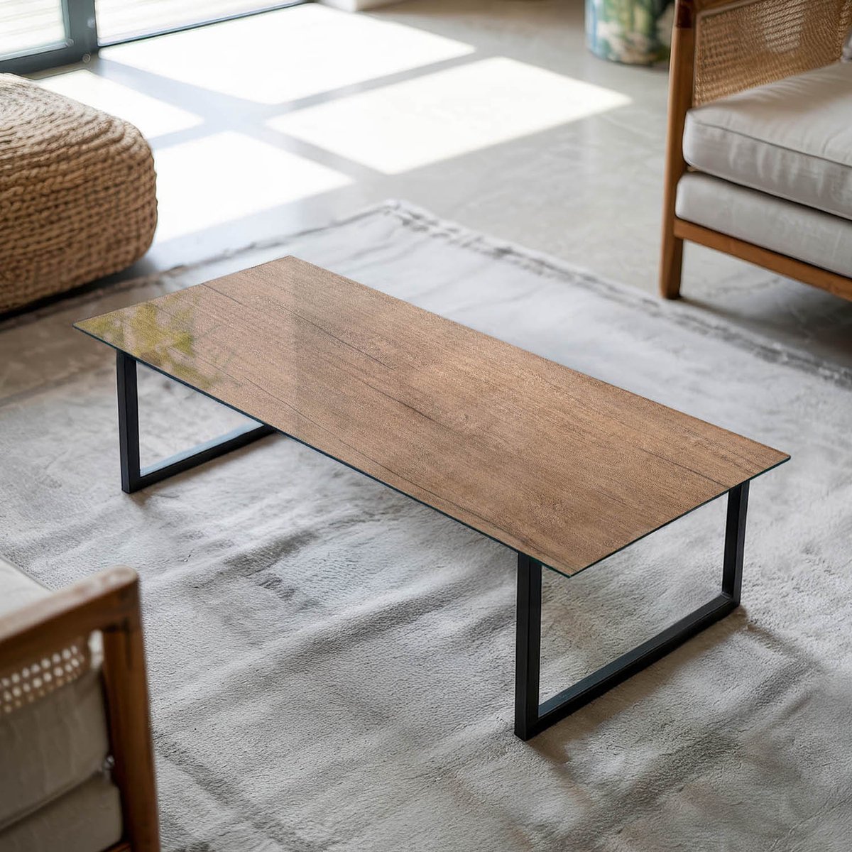 Coloray Tafelblad - Tafelblad Voor Buiten - 125x50 cm - Bruin - Rechthoek Glazen Tafelblad - Los Tafelblad - Tafelblad Glas - Glas Voor Tafelblad - Tafelblad Van Glas woonkamerdecoratie Bruin - Stijlvol houten motief