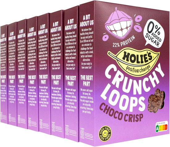 Holie's Crunchy Loops Choco Crisp 8x 350gr - ontbijtgranen - suikervrij - gezond - vegan