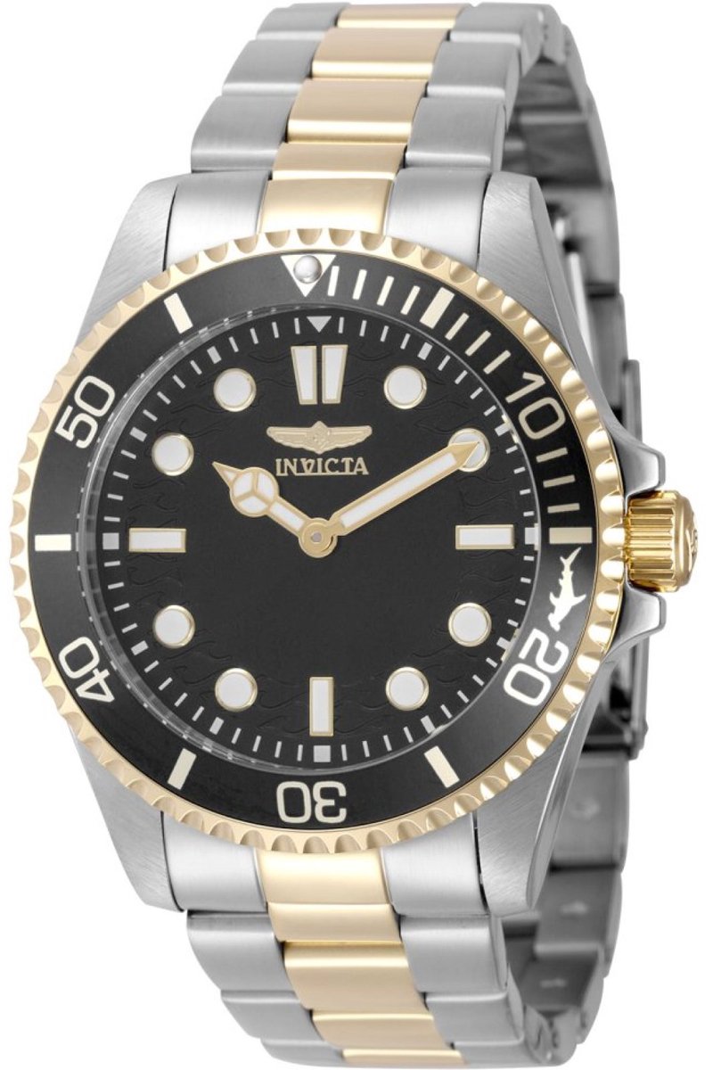 Invicta Pro Diver 49698 Heren Horloge - Waterdicht - Analoog - Quartz Uurwerk - Roestvrij Staal met zwarte Wijzerplaat - 43mm