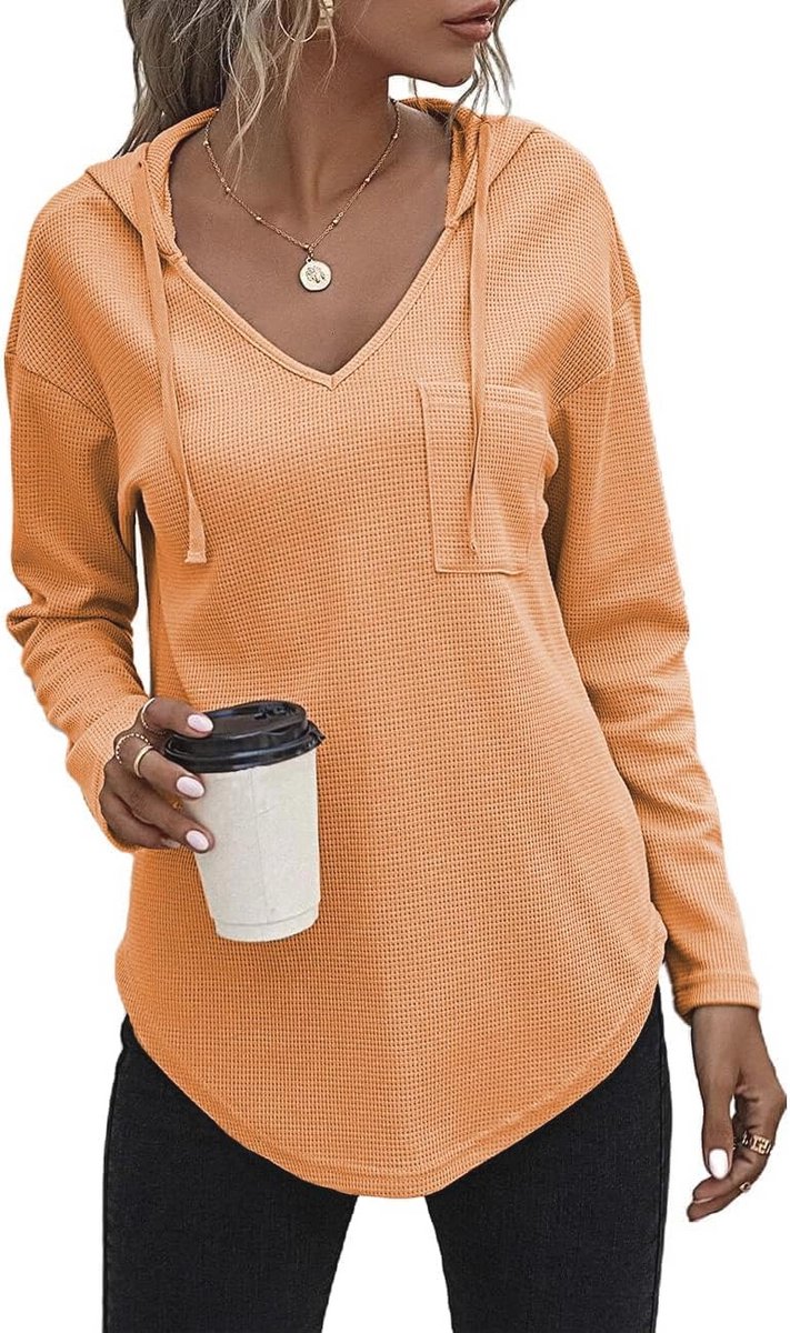 Dames sweatshirt hoody lange mouwen V-hals met trekkoord