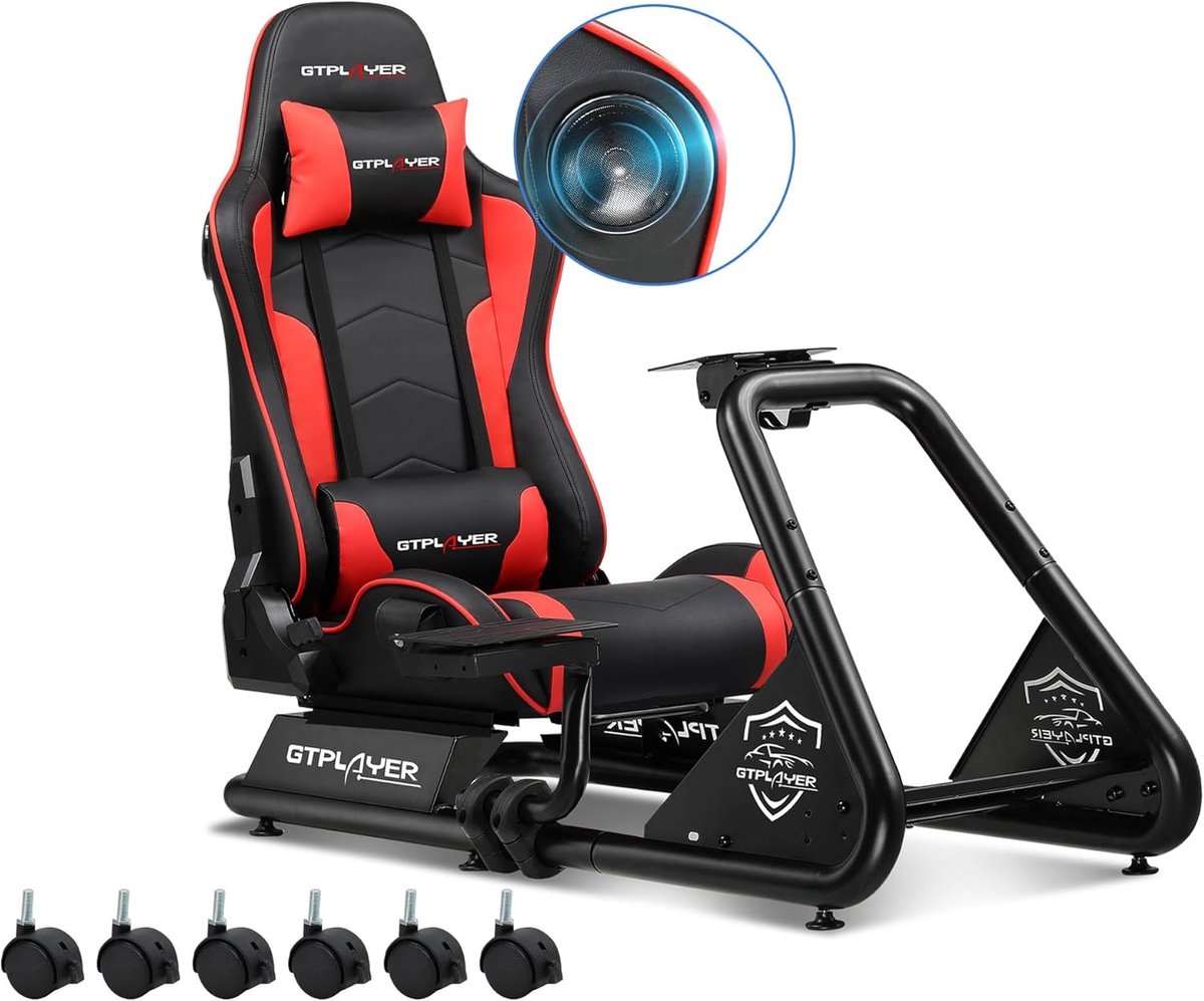 GTPLAYER - Simulator Cockpit - Met Luidsprekers en Stuurwiel Steun - Rood