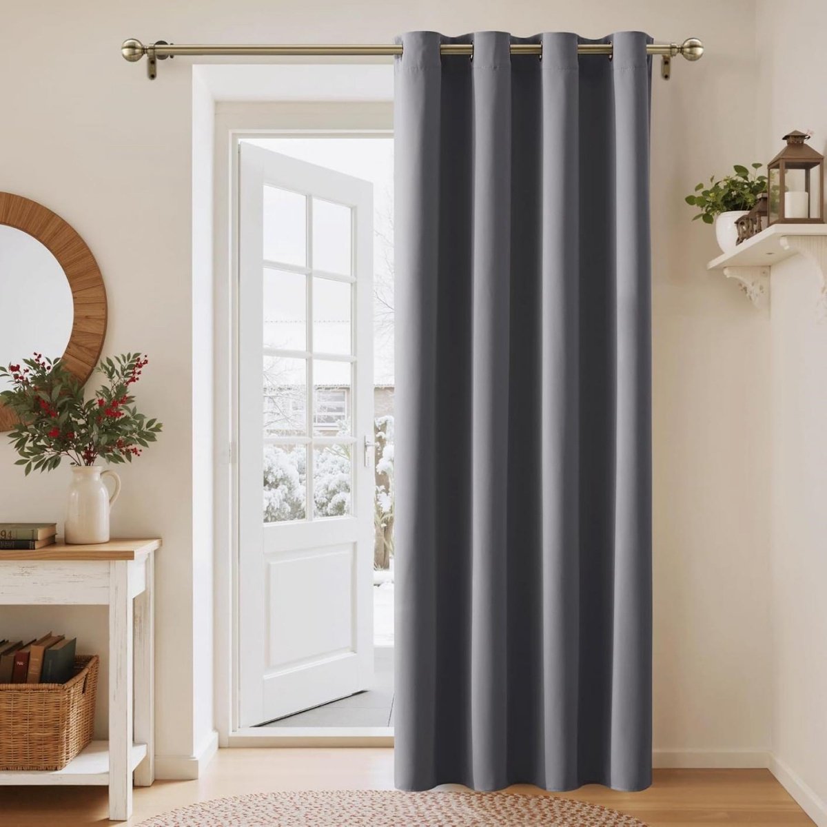 GELLDG Verduisteringsgordijnen - Eén stuk - Grijs - Thermische isolatie - 210 cm (H) x 132 cm (B) - Deurgordijn - Ondoorzichtig - Met ringen - Verduisteringsgordijnen geschikt voor de woonkamer