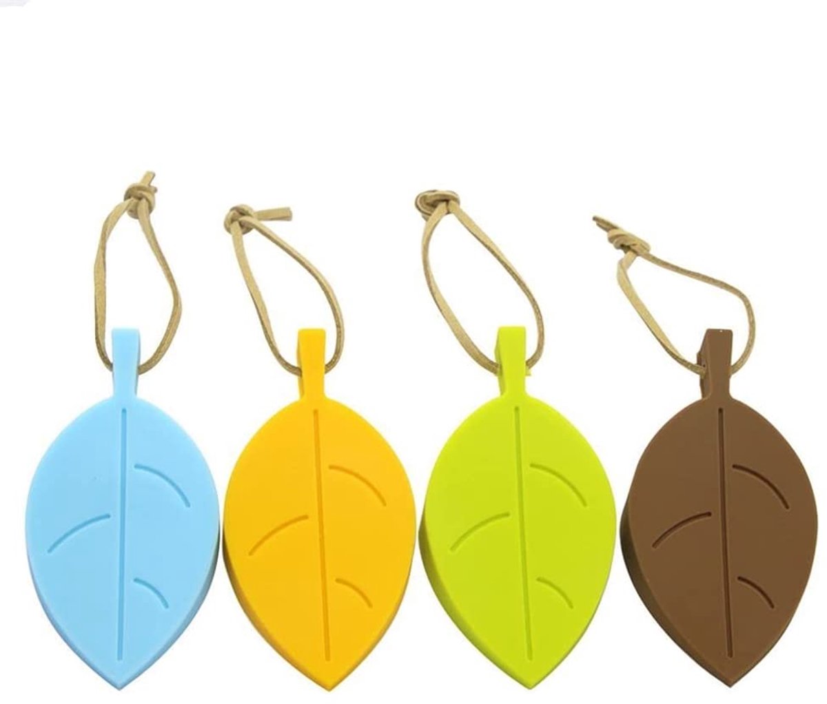 Zelfklevende deurstop, Bumperbuffer, Silicone bladeren deurstop, 4 stuks schattige bladeren deurstop, met lanyard, decoratieve bladdeurstop, decoratieve vingerbeschermers voor thuis, kantoor, veilige deurwiegen,,