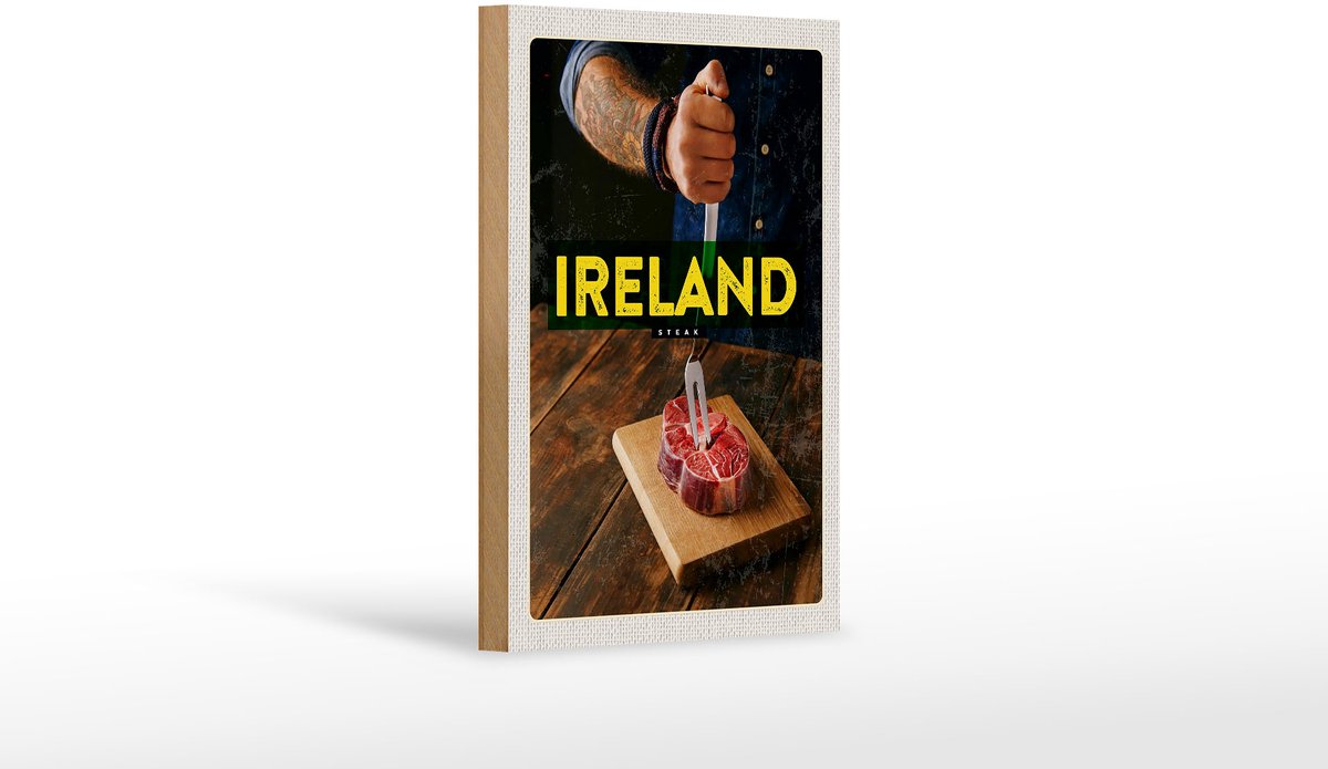 Femer Holzschild Reise 12x18 cm Irland irländisches Hereford Steak