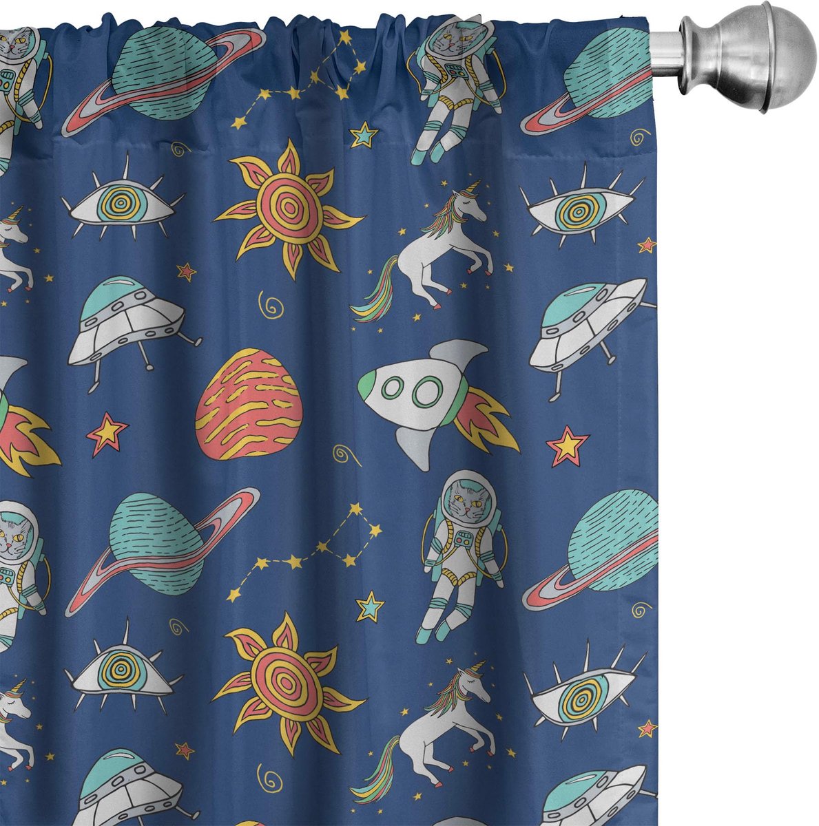 ABAKUHAUS Ruimtegordijnen – Eenhoornplaneten UFO – 2x75x175 cm – Microvezel, halfverduisterend Mehrfarbig