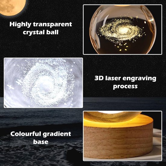 3D-nachtlampje met kristallen bol, 8 cm glazen bol van de Melkweg, 3D-planeetlamp met USB-aansluiting, sterrenhemellamp, nachtlampje met kristallen bol, creatieve nachtscène, astronomie-ledbollamp met houten voet van Acetaken — afbeelding 5