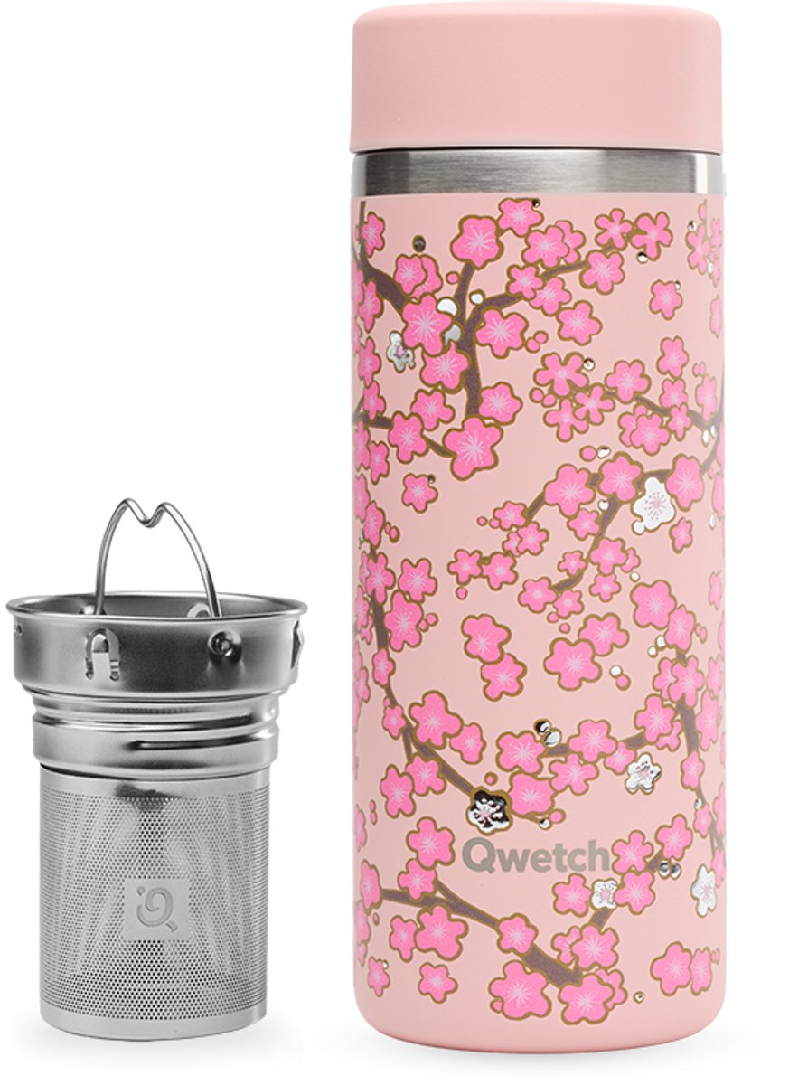 Qwetch - Isothermische theepot - Flowers Pastel Roze- 400ml