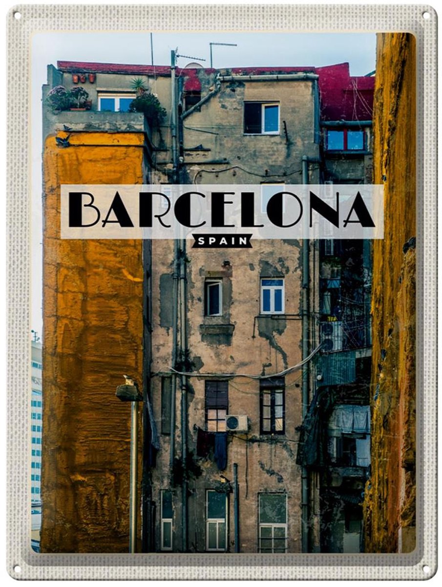 Blechschild Reise 30x40cm Barcelona Spain alte Häuser