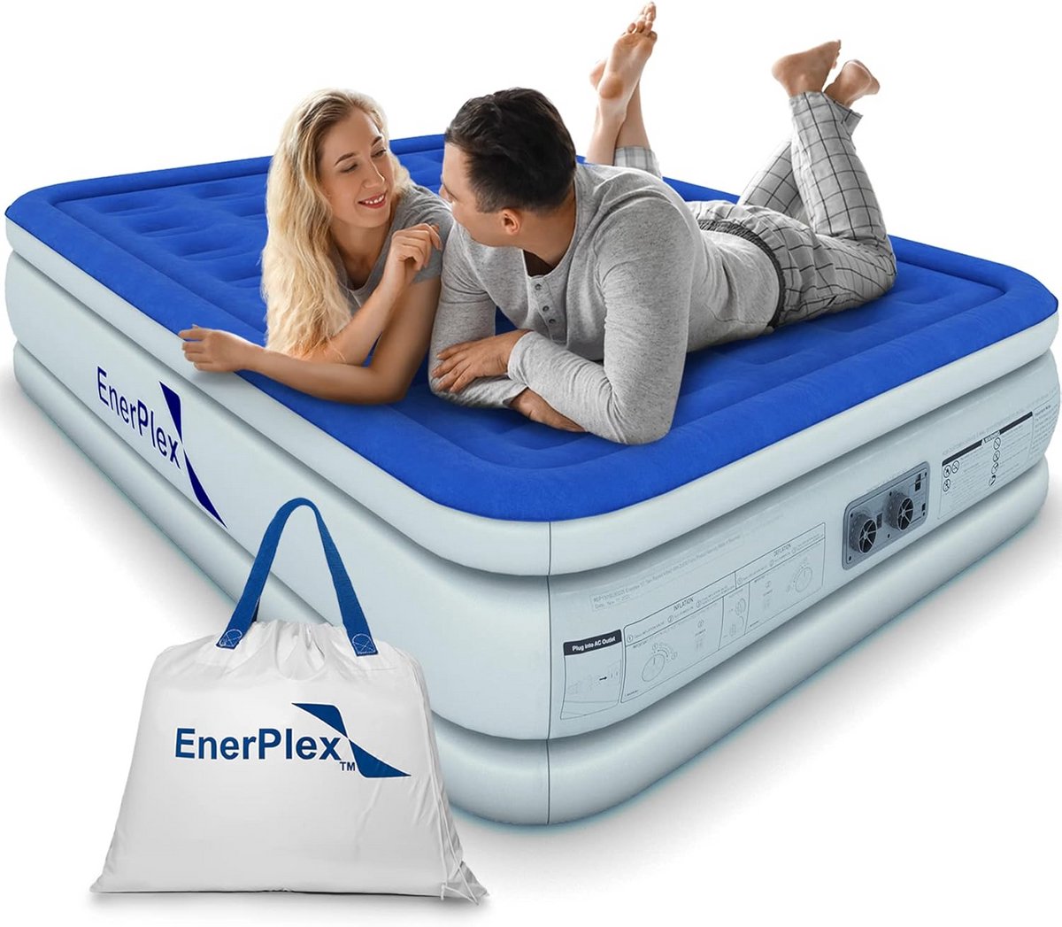 Opblaasbaar Matras 16 Inch met Dubbele Hoogte en Ingebouwde Pomp voor Camping en Thuis