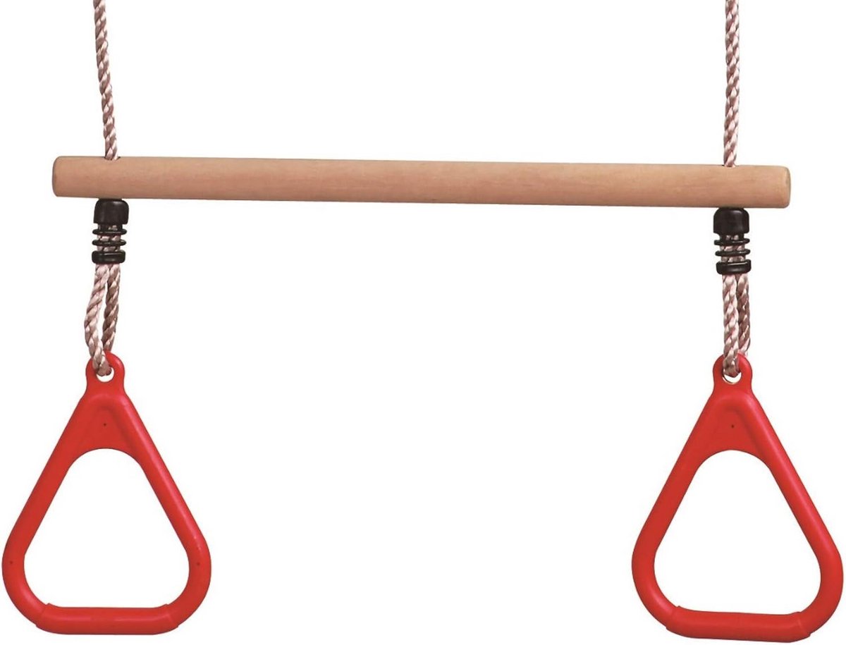 Houten trapeze met gymnastiekringen en touw voor kinderen