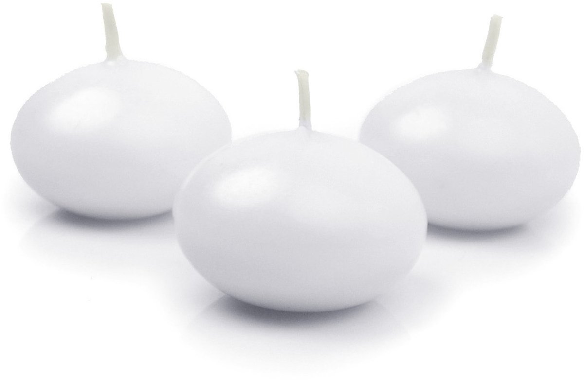 Partydeco Drijfkaarsen - 30x stuks - wit - parafine - 5 cm - woondecoratie kaarsen - 3 branduur