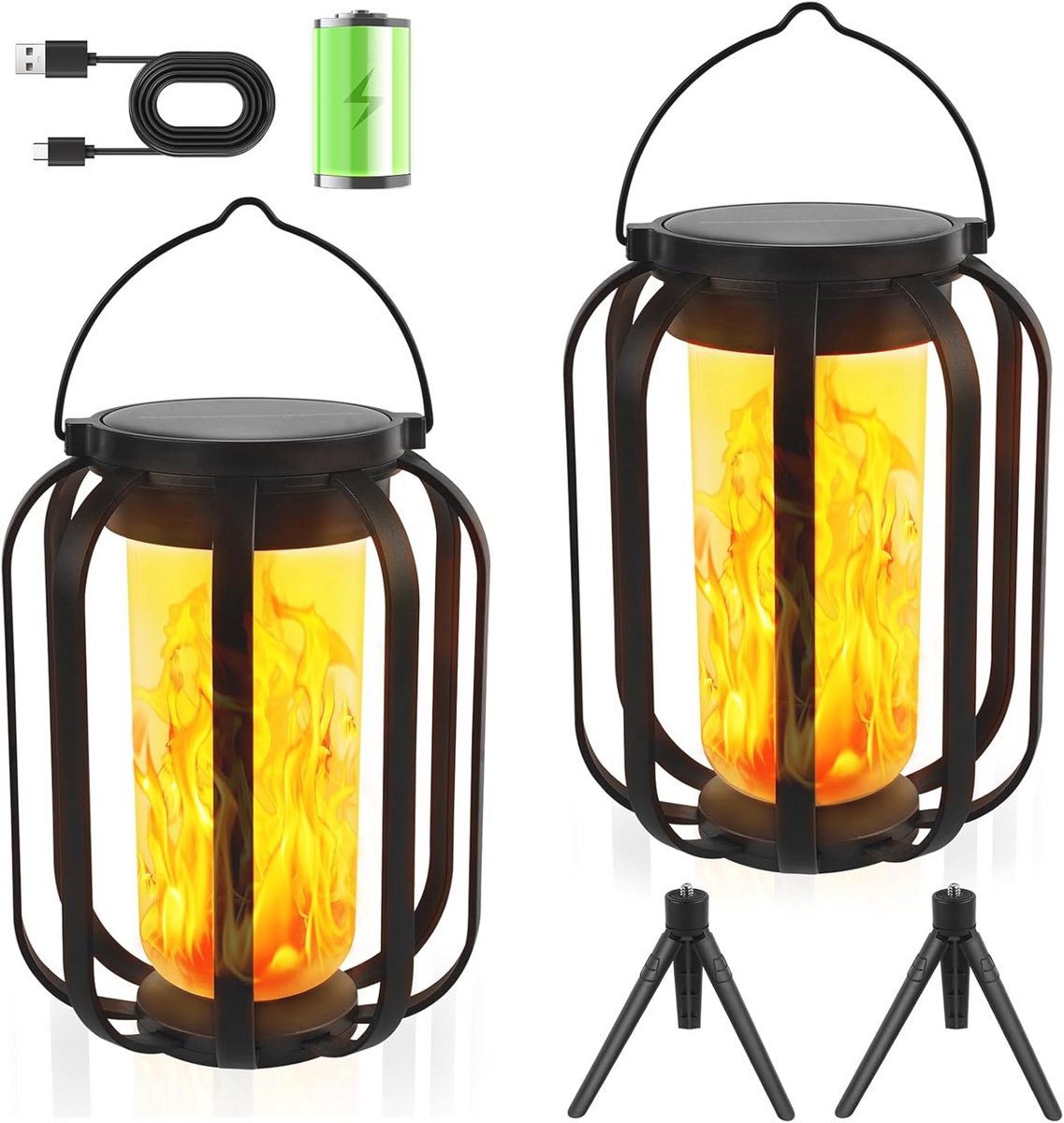 Zonne-energie Tuinverlichting met Realistisch Vlameffect - IP65 Waterdicht en Winterbestendig voor Patio, Wand, Tafel, Staand en Hangend