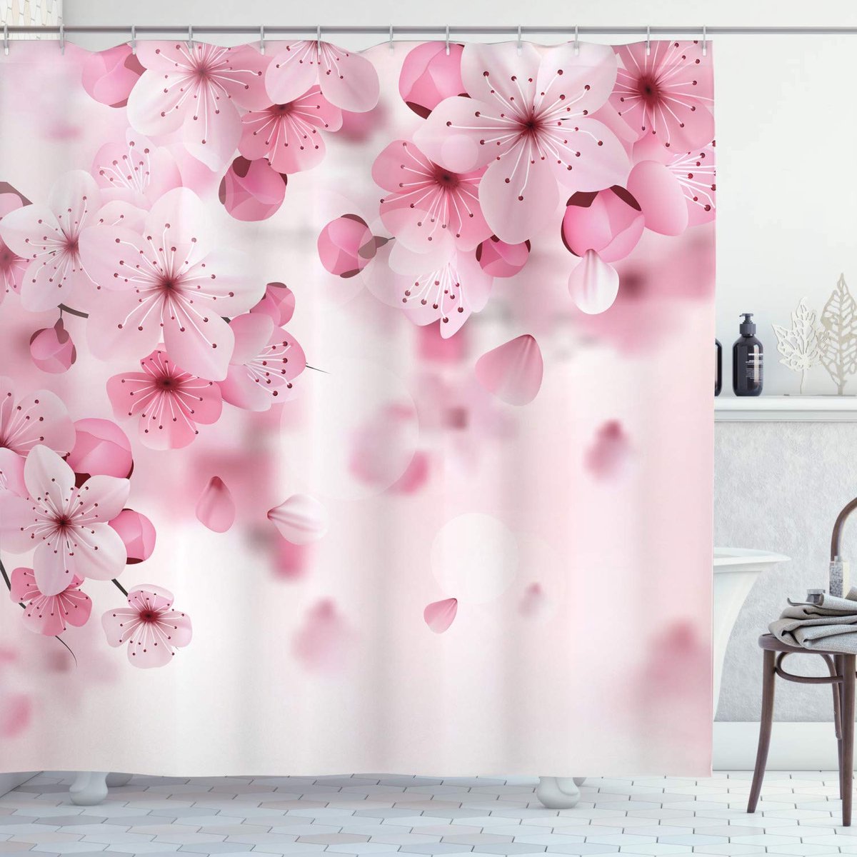 ABAKUHAUS douchegordijn – Japans Sakura – 175x220 cm – Babyroze