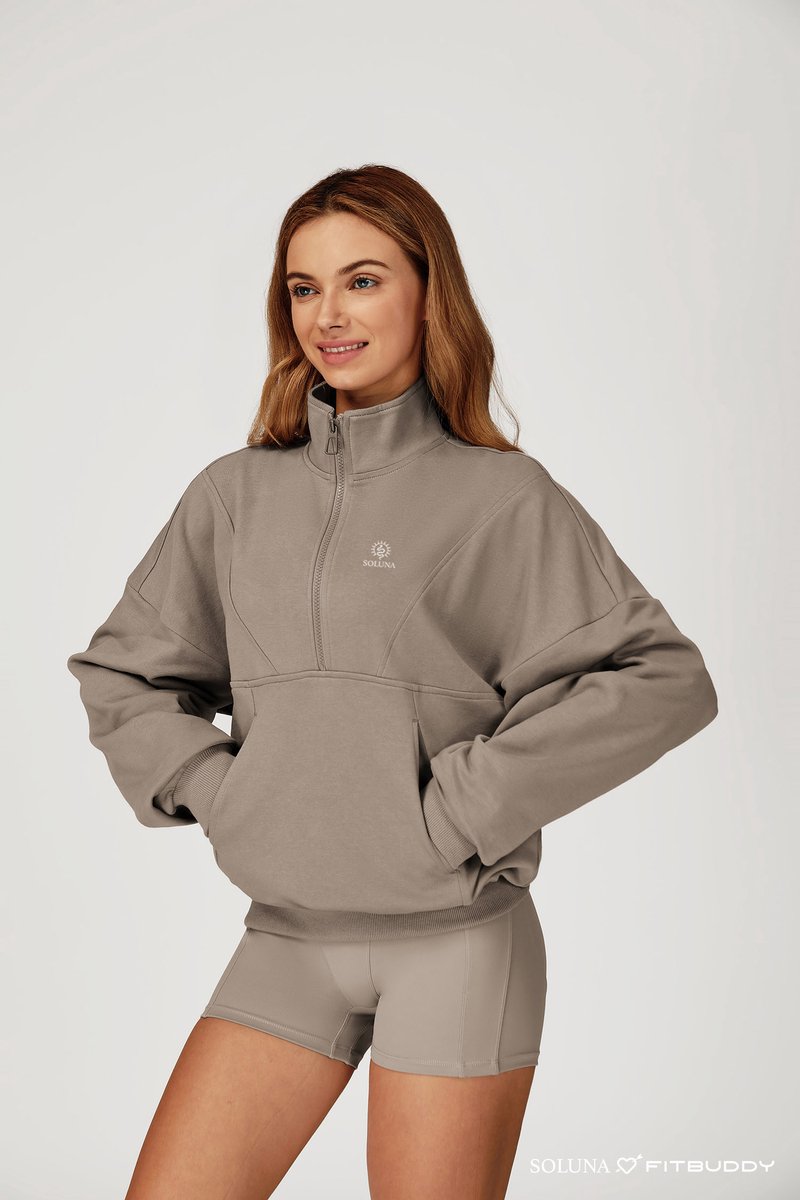 Fitbuddy Seamless Hoodie GZT50 – Camel Grey – Ademend, Lightweight & Stretch – Dames – Maat M