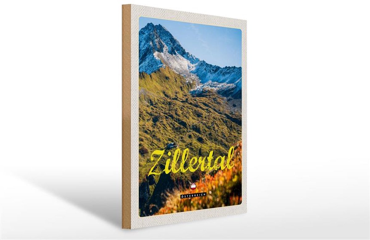 Femer Holzschild Reise 30x40cm Zillertal Österreich Natur Berg Wälder